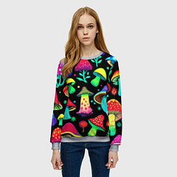Свитшот женский Биолюминесцентные кислотные грибы, цвет: 3D-меланж — фото 2