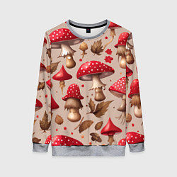 Свитшот женский Грибные шляпки мухоморов, цвет: 3D-меланж