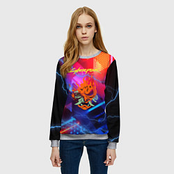 Свитшот женский Cyberpunk logo - neon geometry, цвет: 3D-меланж — фото 2