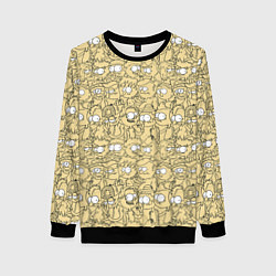 Свитшот женский Дудл человечки носатые - паттерн, цвет: 3D-черный