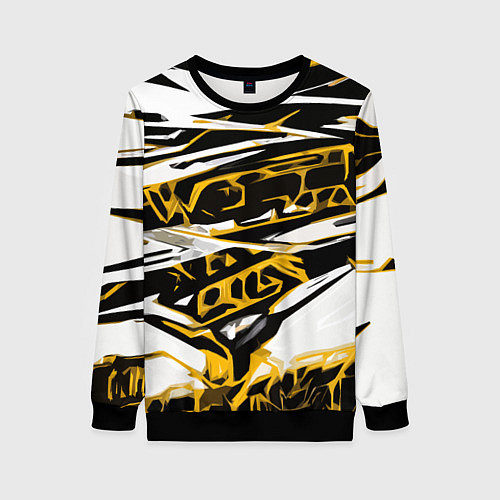 Женский свитшот Жёлто-чёрная агрессивная абстракция на белом фоне / 3D-Черный – фото 1