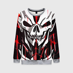 Женский свитшот Белый череп и красные полосы на чёрном фоне