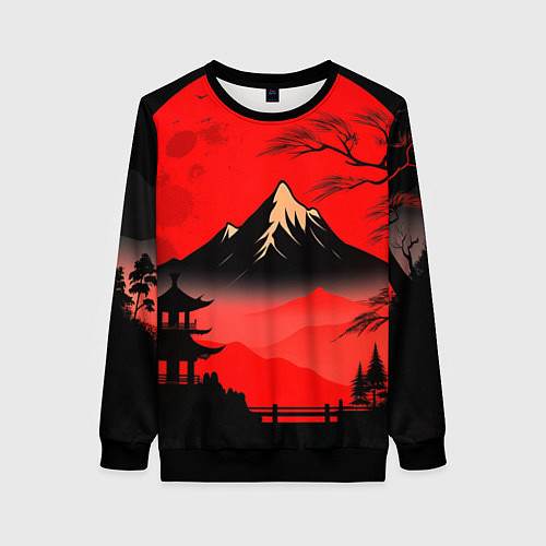 Женский свитшот Красный закат и горы / 3D-Черный – фото 1