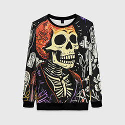 Женский свитшот Мексиканский скелет в пиджаке на кладбище