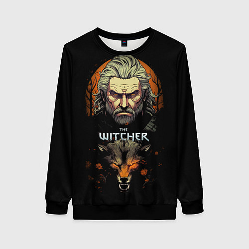 Женский свитшот Ведьмак с волком / 3D-Черный – фото 1