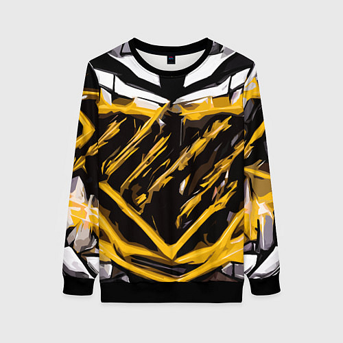 Женский свитшот Yellow and white abstraction on a black background / 3D-Черный – фото 1