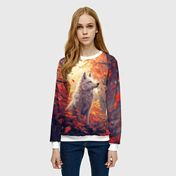 Свитшот женский Белый волк в осеннем лесу, цвет: 3D-белый — фото 2