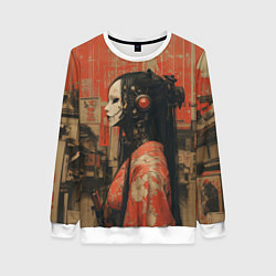 Свитшот женский Девушка-андроид в кимоно, цвет: 3D-белый