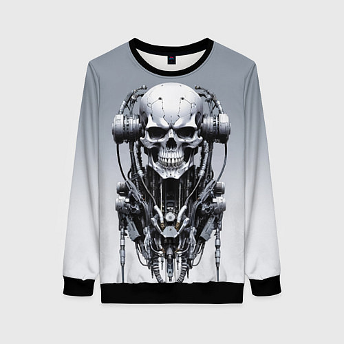 Женский свитшот Cool cyber skull - ai art fantasy / 3D-Черный – фото 1