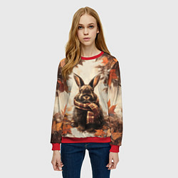 Свитшот женский Кролик в клетчатом шарфе, цвет: 3D-красный — фото 2