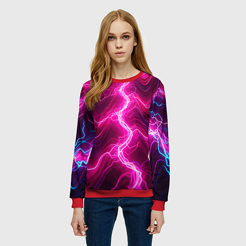 Женский свитшот Pink lightnings - ai art fantasy / 3D-Красный – фото 3