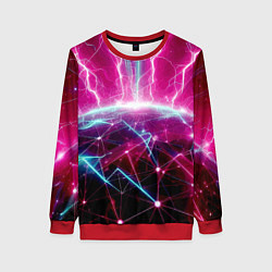 Свитшот женский Неоновые молнии ударяют в планету - нейроарт, цвет: 3D-красный