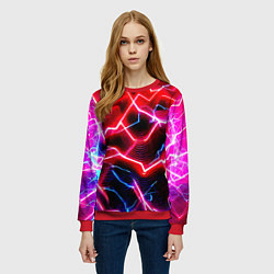 Свитшот женский Неоновые космические разряды - нейроарт, цвет: 3D-красный — фото 2