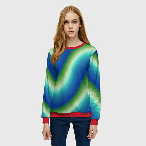 Женский свитшот Морская волна арт / 3D-Красный – фото 3