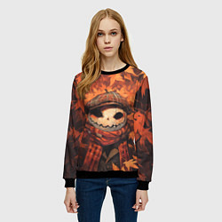 Свитшот женский Тыквинный Джек в кепке и шарфе, цвет: 3D-черный — фото 2