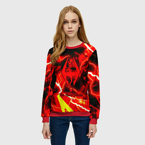 Женский свитшот Skyrim red storm logo / 3D-Красный – фото 3