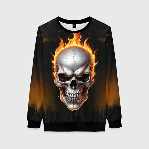 Женский свитшот Череп в огне / 3D-Черный – фото 1