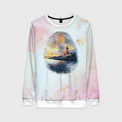 Женский свитшот Маяк у моря на закате в отпечатке пальца