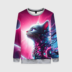 Женский свитшот Космический кибер котёнок - неоновое свечение