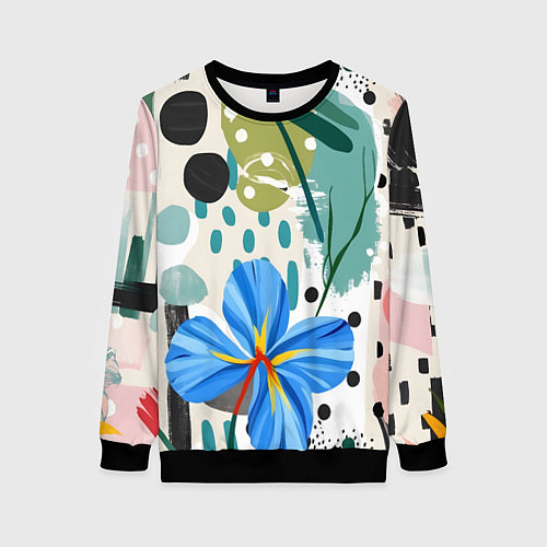Женский свитшот Цветы горошек абстракция / 3D-Черный – фото 1