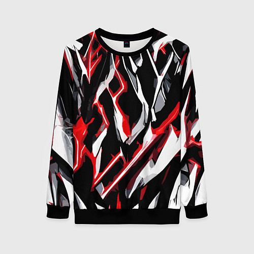 Женский свитшот Красно-белые агрессивные полосы на чёрном фоне / 3D-Черный – фото 1