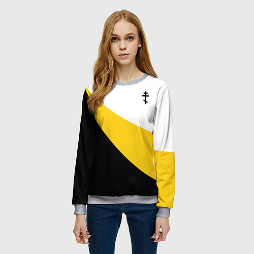 Женский свитшот Сокрушу пред ним врагов его малый черный крест Ник / 3D-Меланж – фото 3