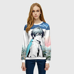 Свитшот женский Аниме город, цвет: 3D-белый — фото 2
