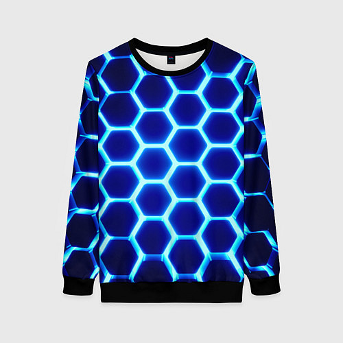 Женский свитшот Неоновые шестигранники с подсветкой / 3D-Черный – фото 1