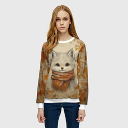 Свитшот женский Волчонок в шарфе, цвет: 3D-белый — фото 2