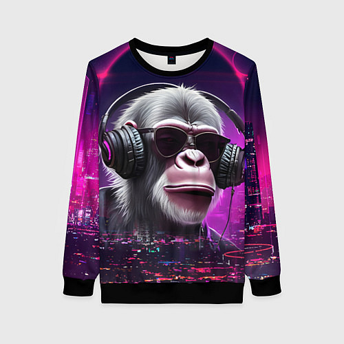 Женский свитшот DJ monkey - Neon city / 3D-Черный – фото 1