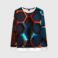 Свитшот женский Неоновые темно синие соты, цвет: 3D-белый