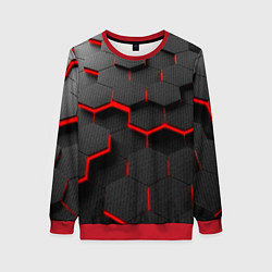 Свитшот женский Соты с красной подсветкой, цвет: 3D-красный