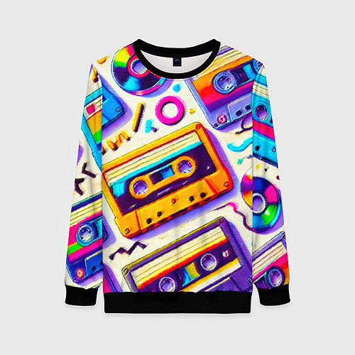 Женский свитшот Магия микстейпов: Цветная ностальгия / 3D-Черный – фото 1