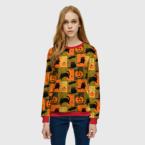 Женский свитшот Хэллоуин мозаика / 3D-Красный – фото 3
