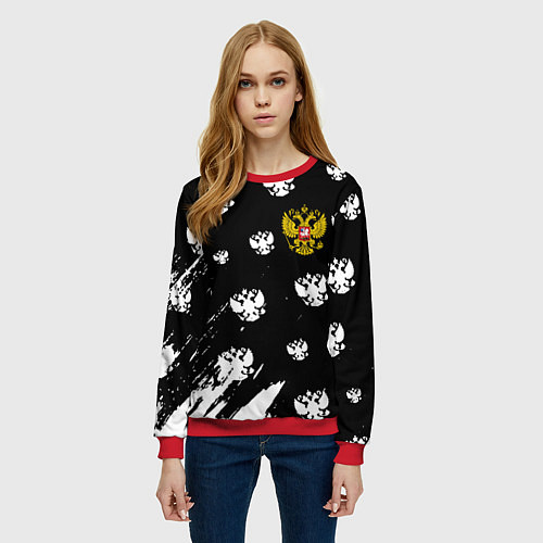 Женский свитшот Герб РФ паттерн / 3D-Красный – фото 3