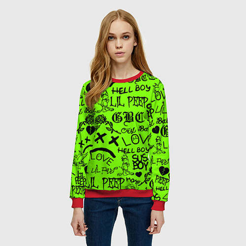 Женский свитшот Lil Peep кислотный паттерн / 3D-Красный – фото 3