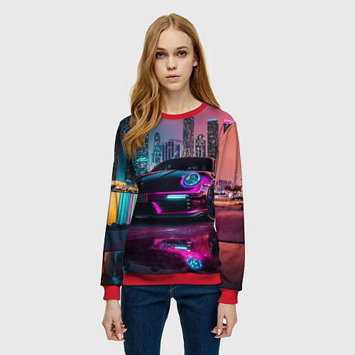 Женский свитшот Porshe night city / 3D-Красный – фото 3