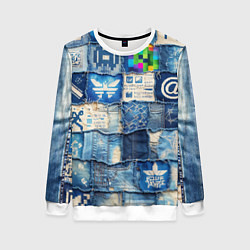Свитшот женский Пэчворк с игровыми значками, цвет: 3D-белый