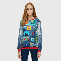 Свитшот женский Minecraft на пэчворк дениме, цвет: 3D-красный — фото 2