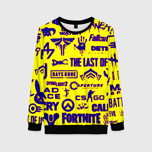 Женский свитшот Логотипы игр на жёлтом / 3D-Черный – фото 1