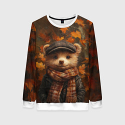 Свитшот женский Медвежонок в кепке и шарфе, цвет: 3D-белый