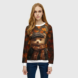 Свитшот женский Медвежонок в кепке и шарфе, цвет: 3D-белый — фото 2