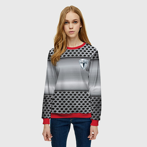 Женский свитшот Tesla металлическая сетка / 3D-Красный – фото 3