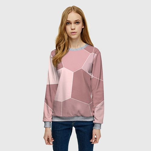 Женский свитшот Пыльно-розовый крупная мозаика / 3D-Меланж – фото 3