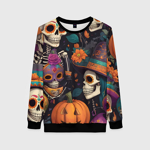 Женский свитшот Хэллоуин страшилки черепа / 3D-Черный – фото 1