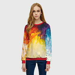 Свитшот женский Подтеки масляных красок, цвет: 3D-красный — фото 2