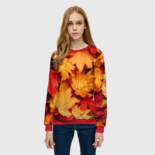 Женский свитшот Осенние кленовые листья / 3D-Красный – фото 3