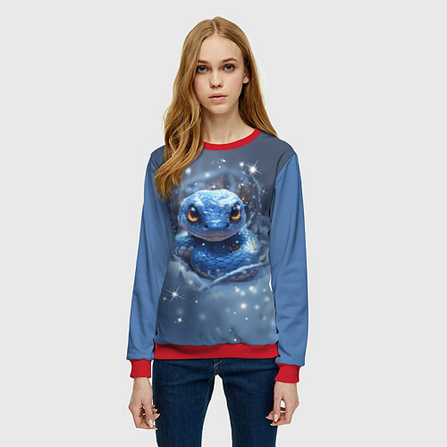 Женский свитшот Змея с большими глазами / 3D-Красный – фото 3