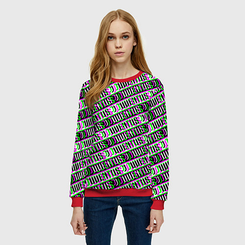 Женский свитшот Juventus glitch pattern / 3D-Красный – фото 3