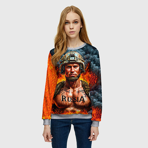 Женский свитшот Воин России / 3D-Меланж – фото 3